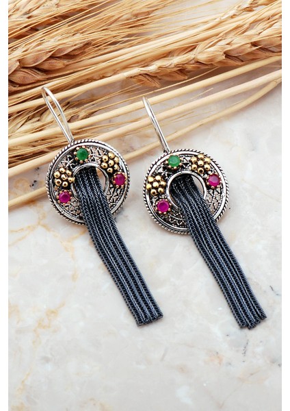 Telkari Elişi Püsküllü Gümüş Küpe 5584