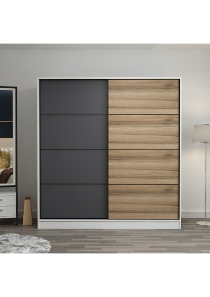 Kale 2 Kapaklı Sürgülü Dolap 180 cm - Beyaz/antrasit/dore 210 cm