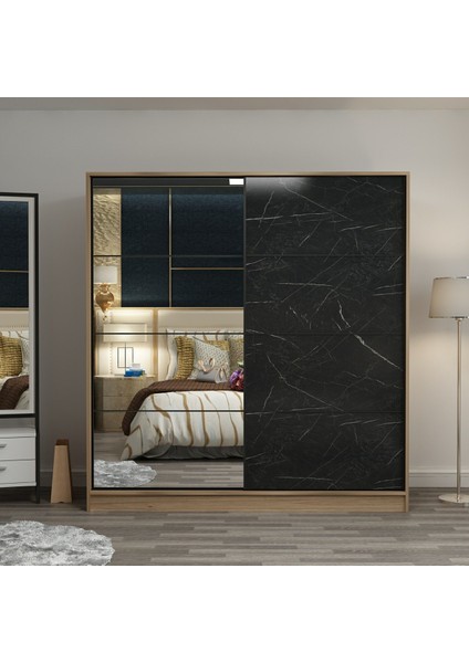 Kale 2 Kapaklı Aynalı Sürgülü Dolap 180 cm - Dore/ Royal Mermer 210 cm