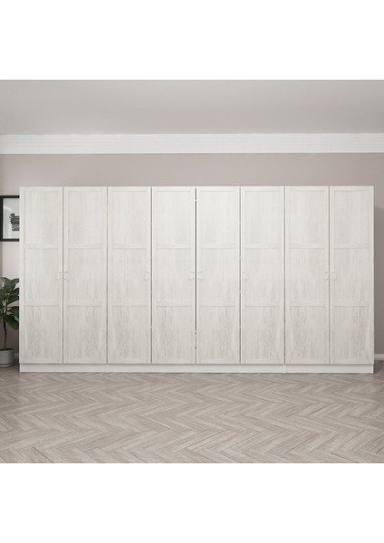 Kale Country 8 Kapak 2 Çekmece Zincir Dolap - Eskitme Beyaz 210 cm