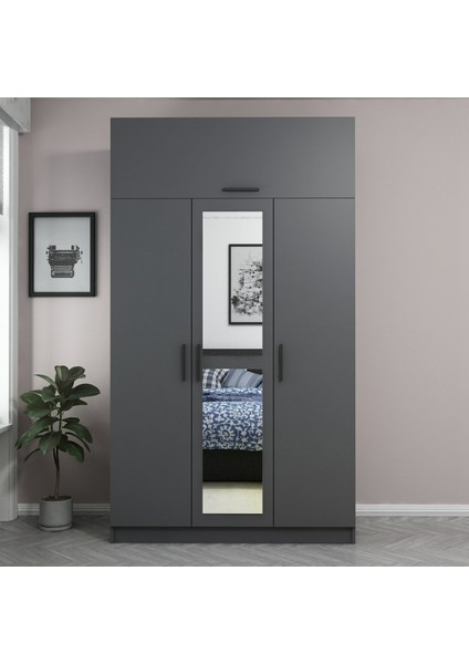 Kale 3 Kapaklı 1 Aynalı 2 Çekmeceli Dolap ve Yüklük Antrasit 190 cm