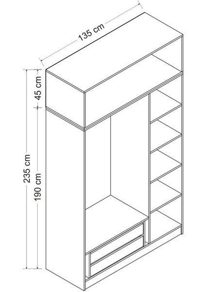 Kale 3 Kapaklı 1 Aynalı 2 Çekmeceli Dolap ve Yüklük Antrasit 190 cm indirimleri
