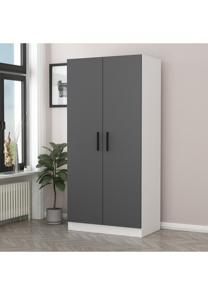 Kale 2 Kapaklı Dolap Beyaz Antrasit 190 cm
