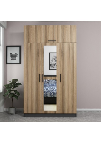 Kale 3 Kapaklı 1 Aynalı 2 Çekmeceli Dolap ve Yüklük Antrasit Dore 190 cm fiyatları