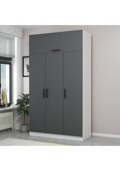 Kale 3 Kapaklı 2 Çekmeceli Dolap ve Yüklük Beyaz Antrasit 190 cm fiyatları