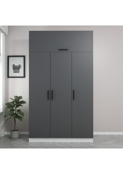 Kale 3 Kapaklı 2 Çekmeceli Dolap ve Yüklük Beyaz Antrasit 190 cm modelleri