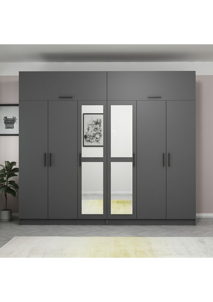 Kale 6 Kapaklı 2 Aynalı 4 Çekmeceli Dolap ve Yüklük Antrasit 190 cm fiyatları