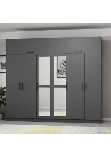 Kale 6 Kapaklı 2 Aynalı 4 Çekmeceli Dolap ve Yüklük Antrasit 190 cm modelleri