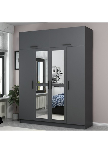 Kale 4 Kapaklı 2 Aynalı 2 Çekmeceli Dolap ve Yüklük Antrasit 190 cm fiyatları