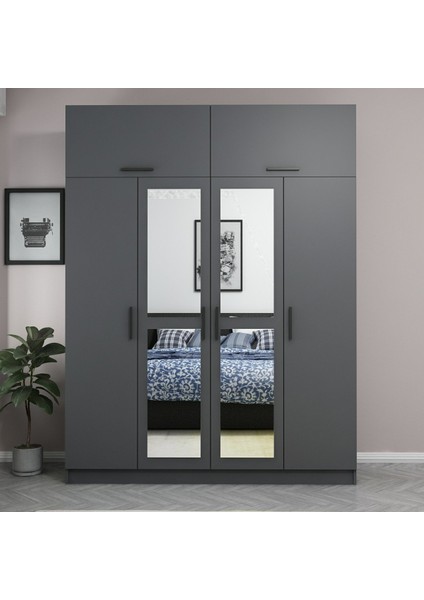 Kale 4 Kapaklı 2 Aynalı 2 Çekmeceli Dolap ve Yüklük Antrasit 190 cm modelleri