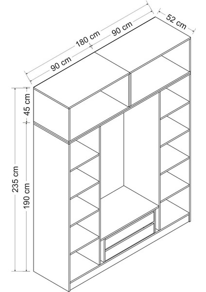 Kale 4 Kapaklı 2 Aynalı 2 Çekmeceli Dolap ve Yüklük Antrasit 190 cm indirimleri
