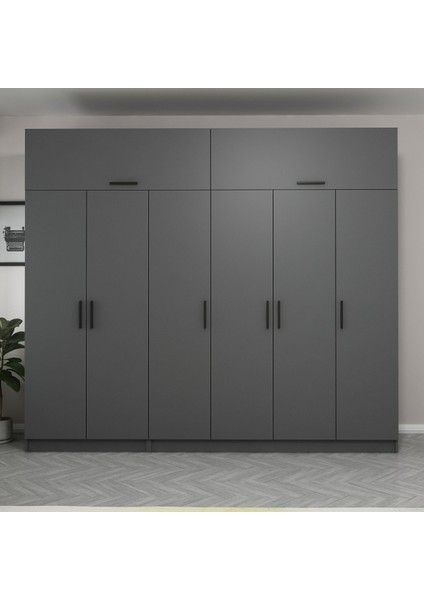 Kale 6 Kapaklı 2 Çekmeceli Dolap ve Yüklük Antrasit 190 cm