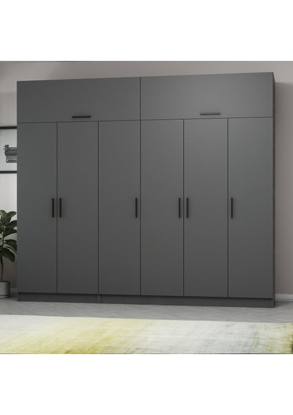 Kale 6 Kapaklı 2 Çekmeceli Dolap ve Yüklük Antrasit 190 cm fiyatları