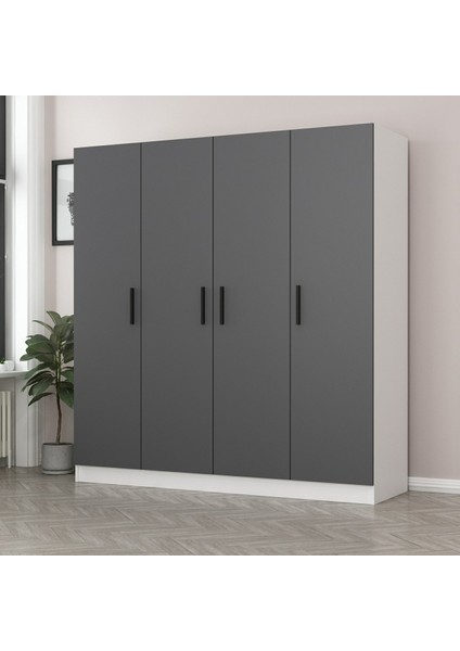 Kale 4 Kapaklı 2 Çekmeceli Dolap Beyaz Antrasit 190 cm