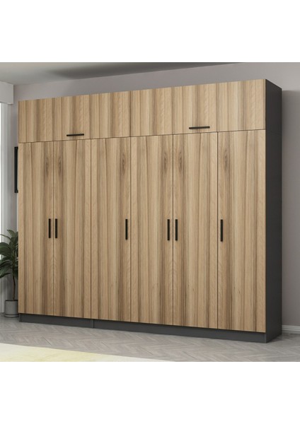Kale 6 Kapaklı 2 Çekmeceli Dolap ve Yüklük Antrasit Dore 190 cm