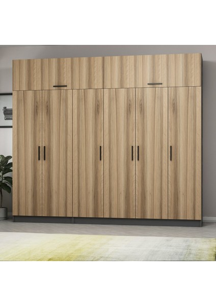 Kale 6 Kapaklı 2 Çekmeceli Dolap ve Yüklük Antrasit Dore 190 cm modelleri