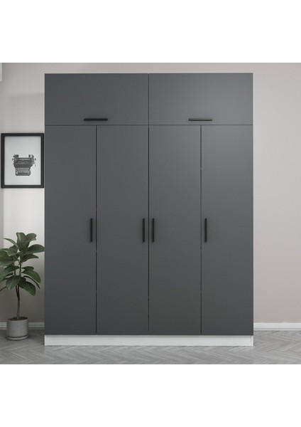 Kale 4 Kapaklı 2 Çekmeceli Dolap ve Yüklük Beyaz Antrasit 190 cm fiyatları