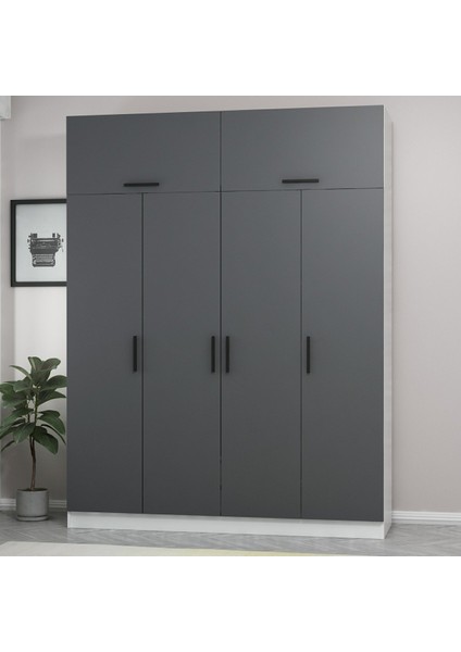 Kale 4 Kapaklı 2 Çekmeceli Dolap ve Yüklük Beyaz Antrasit 190 cm modelleri