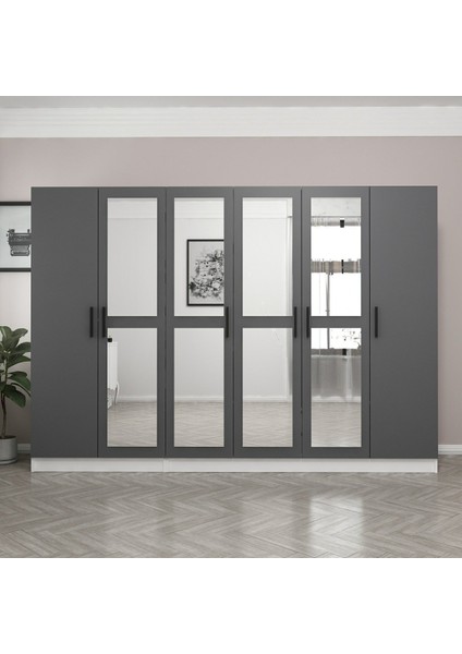 Kale 6 Kapaklı 4 Aynalı 2 Çekmeceli Dolap Beyaz Antrasit 190 cm fiyatları