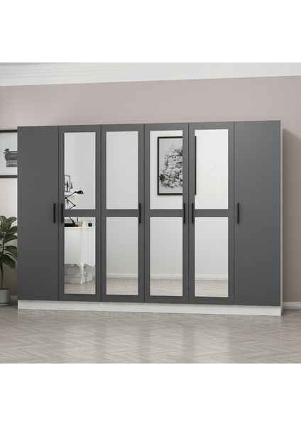 Kale 6 Kapaklı 4 Aynalı 2 Çekmeceli Dolap Beyaz Antrasit 190 cm modelleri