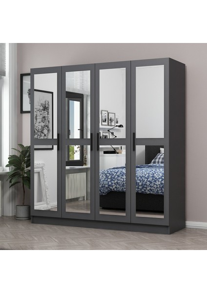 Kale 4 Kapaklı 4 Aynalı 2 Çekmeceli Dolap Antrasit 190 cm