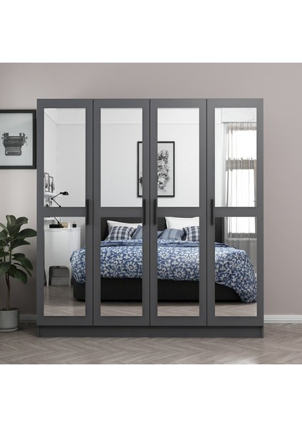 Kale 4 Kapaklı 4 Aynalı 2 Çekmeceli Dolap Antrasit 190 cm fiyatları