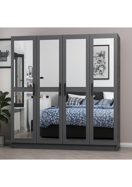 Kale 4 Kapaklı 4 Aynalı 2 Çekmeceli Dolap Antrasit 190 cm modelleri
