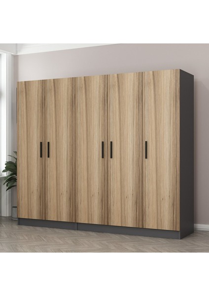 Kale 5 Kapaklı 2 Çekmeceli Dolap Antrasit Dore 190 cm