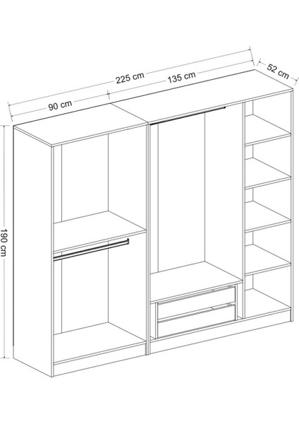 Kale 5 Kapaklı 2 Çekmeceli Dolap Antrasit Dore 190 cm indirimleri