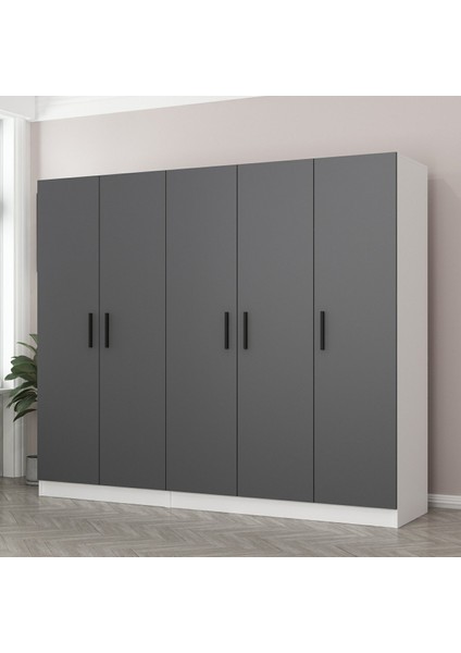 Kale 5 Kapaklı 2 Çekmeceli Dolap Beyaz Antrasit 190 cm