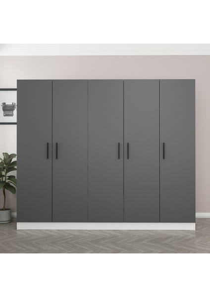 Kale 5 Kapaklı 2 Çekmeceli Dolap Beyaz Antrasit 190 cm fiyatları