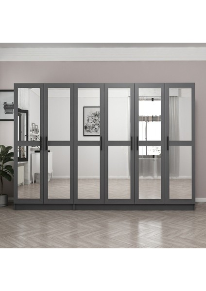 Kale 6 Kapaklı 6 Aynalı 2 Çekmeceli Dolap Antrasit 210 cm fiyatları