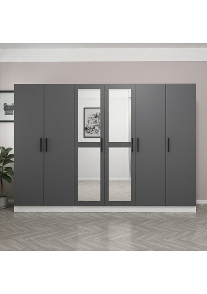 Kale 6 Kapaklı 2 Aynalı 2 Çekmeceli Dolap Beyaz Antrasit 190 cm fiyatları