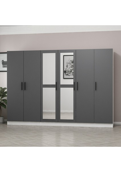 Kale 6 Kapaklı 2 Aynalı 2 Çekmeceli Dolap Beyaz Antrasit 190 cm modelleri