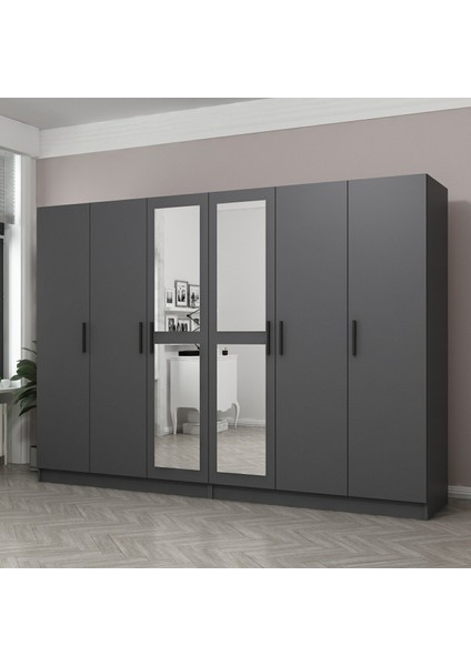 Kale 6 Kapaklı 2 Aynalı 4 Çekmeceli Dolap Antrasit 190 cm