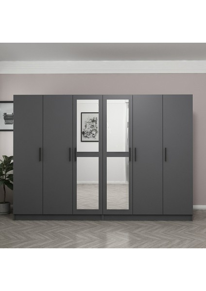 Kale 6 Kapaklı 2 Aynalı 4 Çekmeceli Dolap Antrasit 190 cm fiyatları