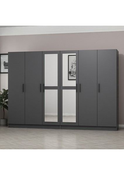 Kale 6 Kapaklı 2 Aynalı 4 Çekmeceli Dolap Antrasit 190 cm modelleri