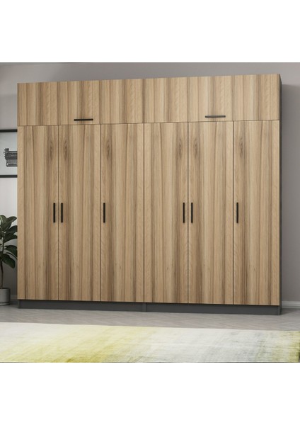 Kale 6 Kapaklı 4 Çekmeceli Dolap ve Yüklük Antrasit Dore 210 cm modelleri