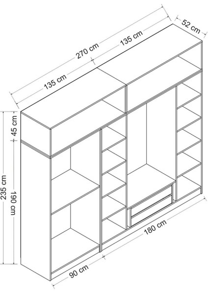 Kale 6 Kapaklı 4 Çekmeceli Dolap ve Yüklük Antrasit Dore 210 cm indirimleri