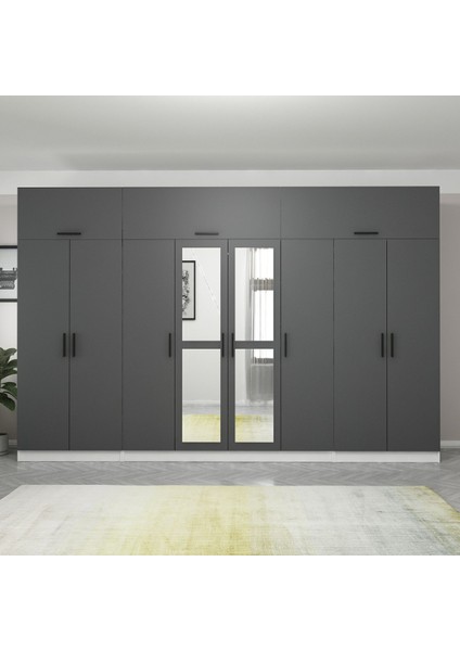 Kale 8 Kapaklı 2 Aynalı 2 Çekmeceli Dolap ve Yüklük Beyaz Antrasit 210 cm fiyatları