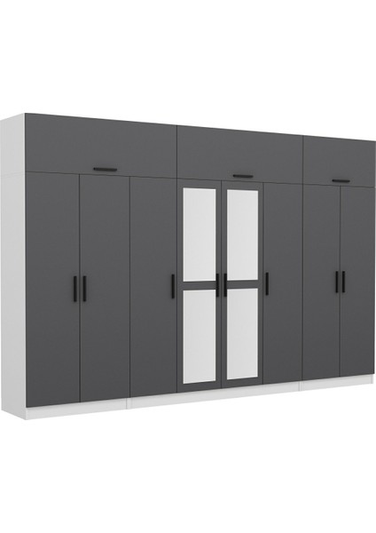 Kale 8 Kapaklı 2 Aynalı 2 Çekmeceli Dolap ve Yüklük Beyaz Antrasit 210 cm fırsatları