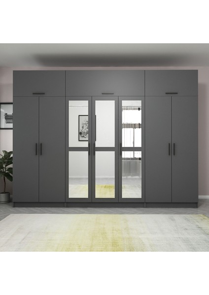 Kale 7 Kapaklı 3 Aynalı 2 Çekmeceli Dolap ve Yüklük Antrasit 210 cm fiyatları