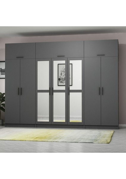 Kale 7 Kapaklı 3 Aynalı 2 Çekmeceli Dolap ve Yüklük Antrasit 210 cm modelleri