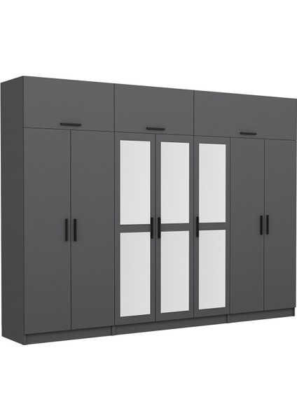 Kale 7 Kapaklı 3 Aynalı 2 Çekmeceli Dolap ve Yüklük Antrasit 210 cm fırsatları