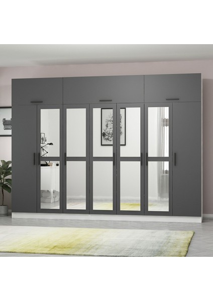 Kale 7 Kapaklı 5 Aynalı 4 Çekmeceli Dolap ve Yüklük Beyaz Antrasit 210 cm modelleri