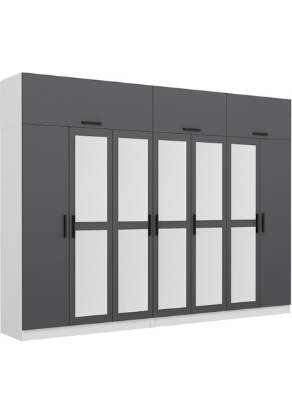 Kale 7 Kapaklı 5 Aynalı 4 Çekmeceli Dolap ve Yüklük Beyaz Antrasit 210 cm fırsatları