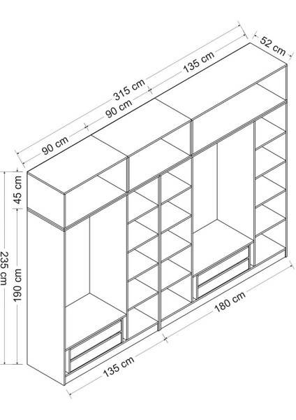 Kale 7 Kapaklı 5 Aynalı 4 Çekmeceli Dolap ve Yüklük Beyaz Antrasit 210 cm indirimleri
