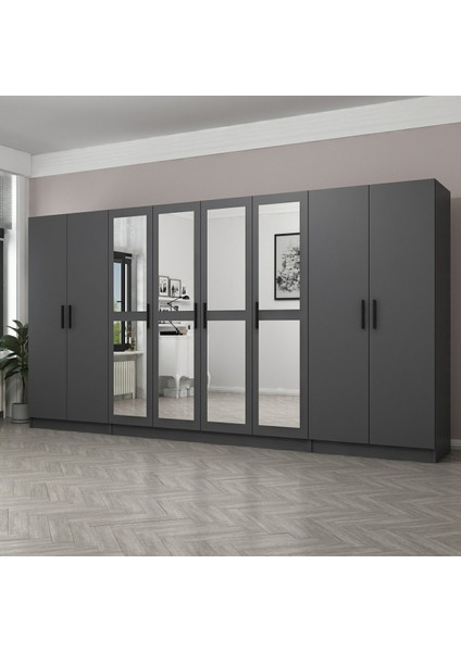 Kale 8 Kapaklı 4 Aynalı 2 Çekmeceli Dolap Antrasit 210 cm
