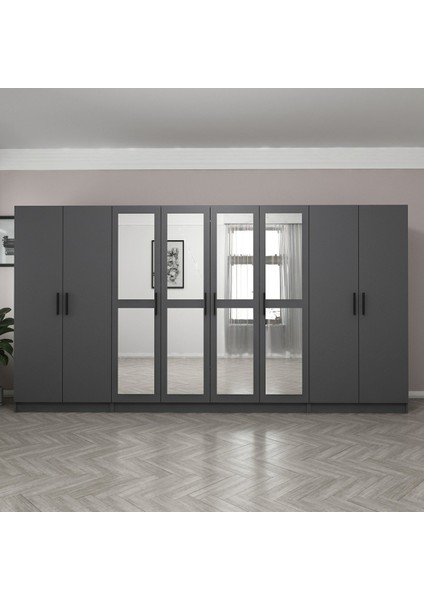 Kale 8 Kapaklı 4 Aynalı 2 Çekmeceli Dolap Antrasit 210 cm fiyatları