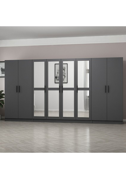 Kale 8 Kapaklı 4 Aynalı 2 Çekmeceli Dolap Antrasit 210 cm modelleri